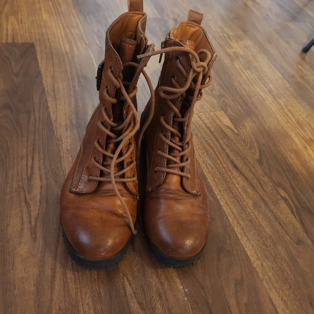 Light brown combat boots - women's size 9